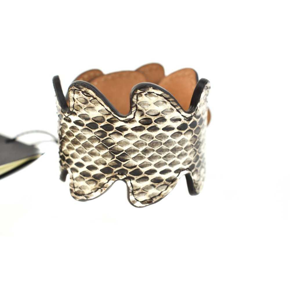 Fendi: Black, Python Leather & Stud Logo Bracelet - image 5